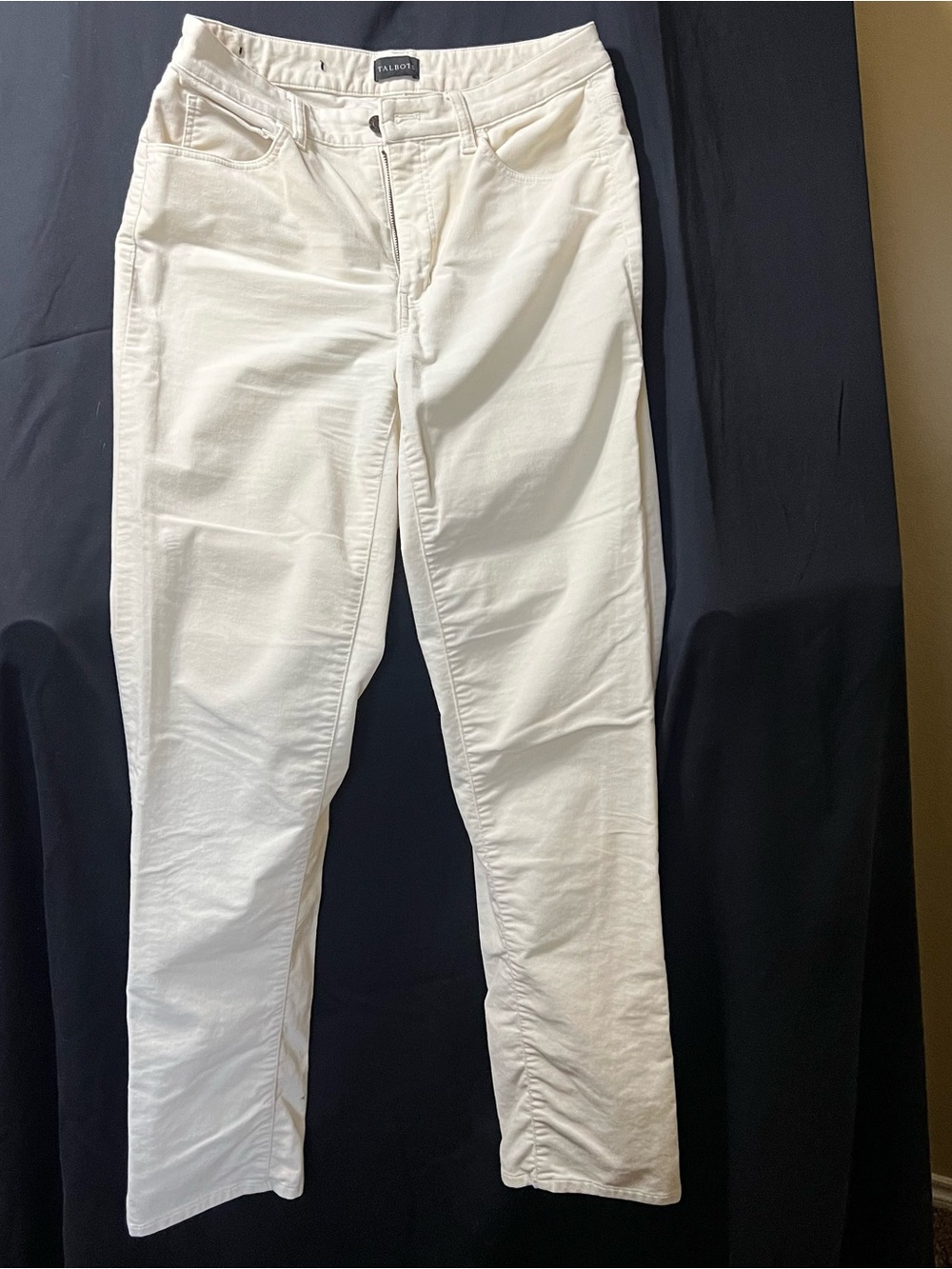 Talbots Womens Sz M Cream Velveteen High Rise Straight Leg Stretch Trouser Pants